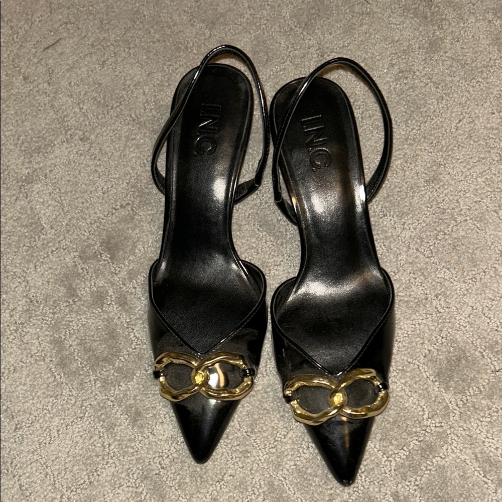 INC International Concepts Black Kitten Heels with Gold Detail